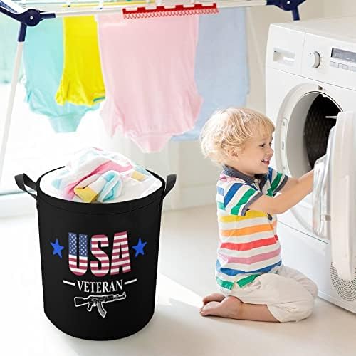 Cesto de lavanderia veterana dos EUA com trajes de fechamento de tração de lavanderia sacos de armazenamento para viagens em casa