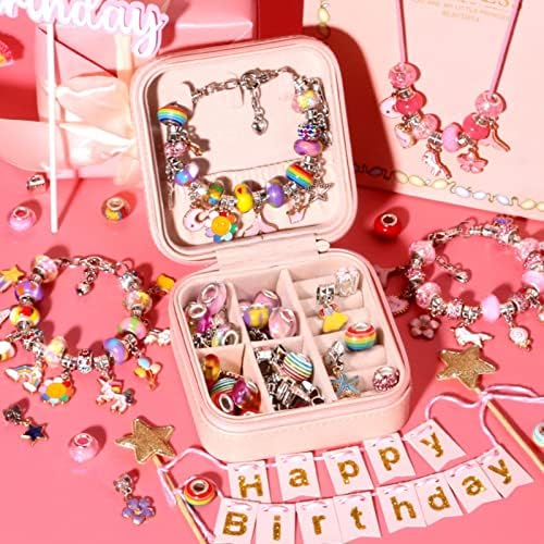 Bracelete de charme gaoxyima para meninas, a caixa de presente contém 66 peças de kit de jóias por 6 a 12 anos de idade,