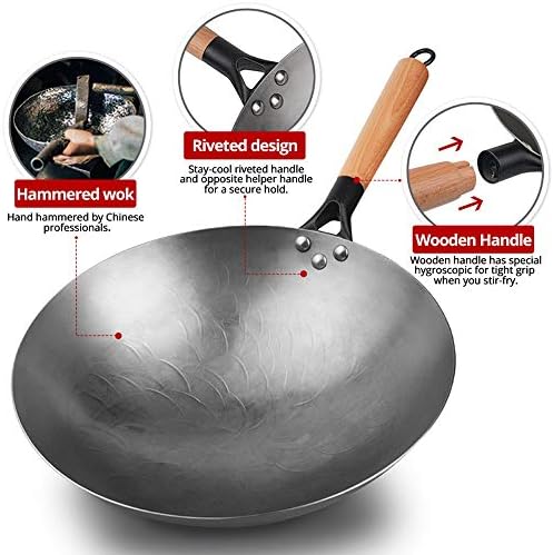YFQHDD IRIR WOK Tradicional Handmade Iron wok antiaderente pan não encajeira a gás panela de panela
