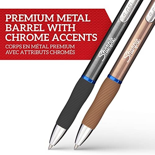 Sharpie S-Gel | Canetas de gel de metal | Ponto médio | Aço cinza e ouro rosa | Tinta azul | 2 canetas e 2 recargas de caneta de gel