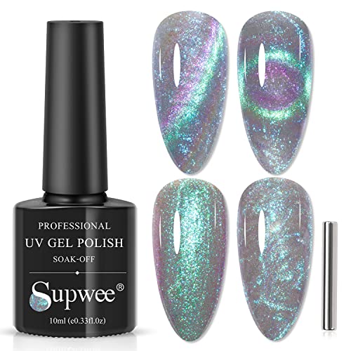 Supwee 9d Cat Eye Gel Malel, casca de pérola Gel Magnetic Gel Gel, Pérola Gel Pérola, Glitter Gat Eye Polish, SHIMMER Mermaid Merning