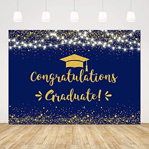 Mehofond parabéns graduado em pós -cenário de 2023 decorações de festa de graduação background blue dourado parabéns
