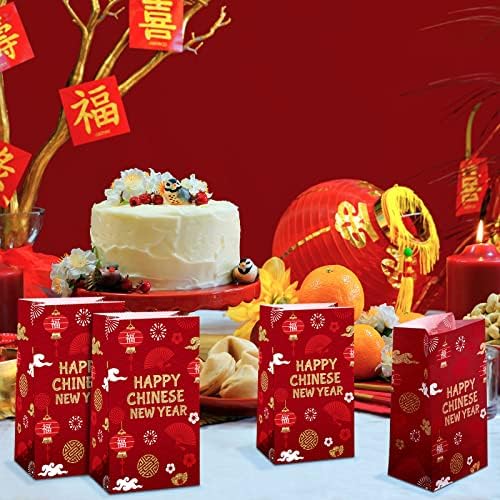 28 pacote 2023 Festa de ano novo chinês suprimentos lunares festas de ano novo presente festival de primavera em papel de papel de guloseima, tratar sacolas de doces para o ano do rabrilho decorações de festa de ano novo