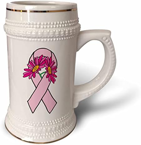 3drose fria fita rosa e daisies Suporte ao câncer de mama e. - 22 onças de caneca