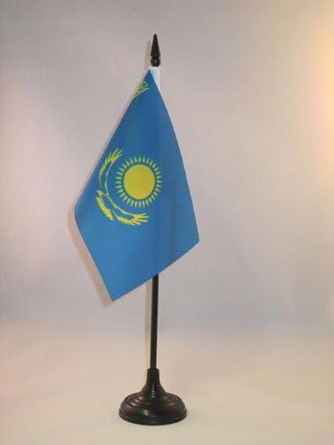 AZ Flag da bandeira da mesa do Cazaquistão 4 '' x 6 '' - bandeira da mesa do cazaque 15 x 10 cm - palito de plástico preto e base
