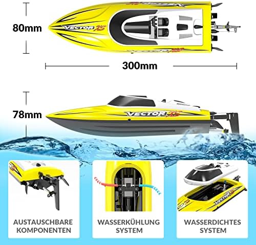 VOLANTEXRC RC Boat 20 mph RC Fast RC para adultos Boat de controle remoto de 2,4 GHz para piscinas e lago com 2 baterias recarregáveis ​​Toys Gifts For Boys Girls Yellow