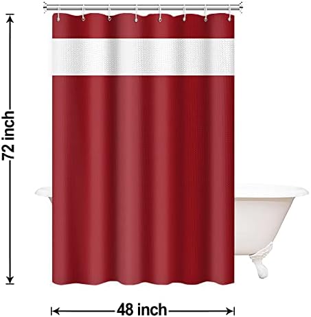 Ruelvth Borgonha e cortina de chuveiro branco, cortina de chuveiro de waffle vermelha para banheiro, cortina de tecido de tecido pesado à prova d'água com ganchos à prova de ferrugem, máquina lavável de máquina 48x72 polegadas