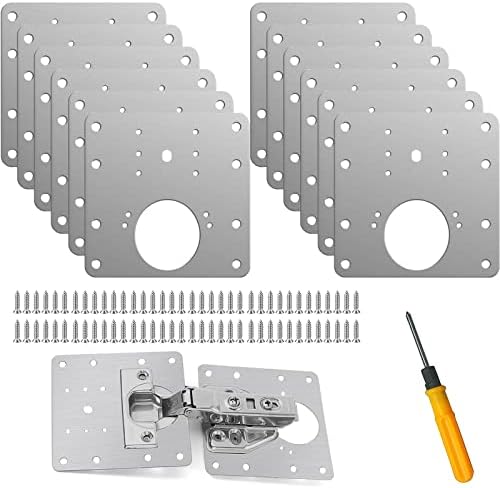 Placa de reparo de dobradiças da dobradiça de Jiaxitek 12 PCs, gabinete de aço inoxidável suportes de reparo da placa de reparo da dobradiça com parafusos e ferramentas de montagem para proteger a janela do armário de cozinha de madeira portas