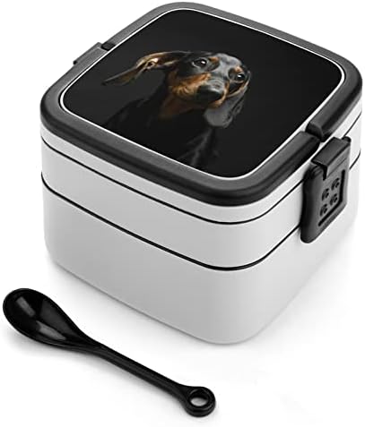 Cachorro dachshund cão em estampa escura, tudo em uma caixa de bento para adulto recipiente de almoço com colher para escola/trabalho/piquenique