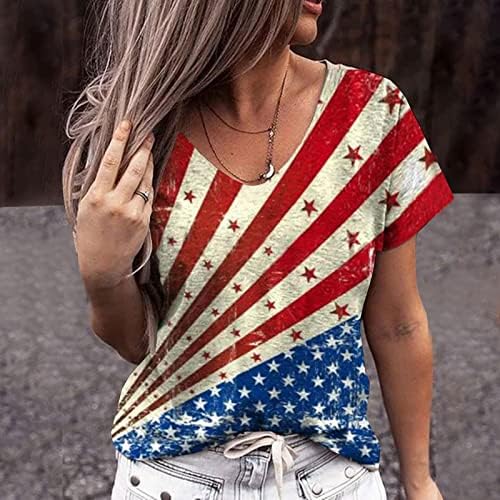 4 de julho Camisas para mulheres do verão Dia do verão Camisetas de manga curta T BANGRA AMERICANA VINTAGE TOPS BLOUS GRAPAL