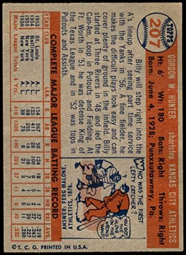 1957 Topps # 207 Billy Hunter Kansas City Athletics NM Athletics