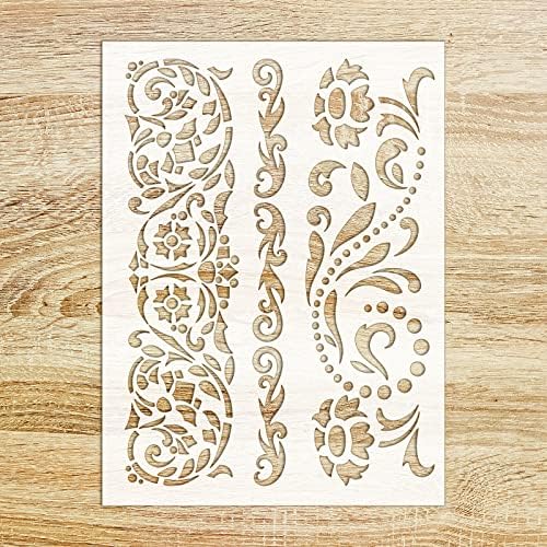 Estêncil barroco decoração floral cadarços FLONZ Modelo de estêncil decorativo para scrapbooking de pintura de parede