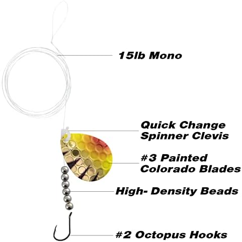 Dr. Fish 10 pacote kit de plataformas de walleye, 47 polegadas, 15 lb Mono Crawler Harness Spinner Rig Rigs Live Bait Rigs