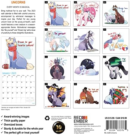 UNICORNS RED REMBER 2023 HONGABLE Monthly Wall Calendário | 12 x 24 aberto | Papel grosso e resistente | Presente |