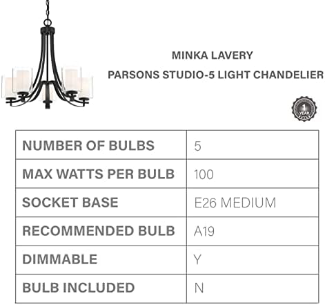 Iluminação pendente de lustre de Minka Lavery 4105-66, Sala de jantar de estúdio de Parsons, 5 leves 500 watts,