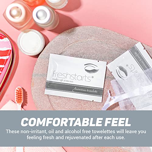 Freshstarts Removedor de maquiagem Toalhetas de limpeza facial - Removedor de maquiagem facial embrulhado individualmente almofadas, itens essenciais para mulheres, algodão para rosto, lenços úmidos suaves, produtos faciais, 100 pacote