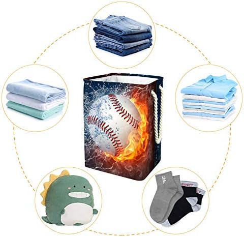 Bola de beisebol no fogo e água 300d Oxford PVC Roupas à prova d'água cesto de lavanderia grande para cobertores Toys de roupas no quarto