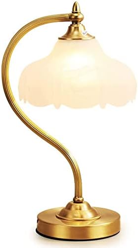 Lâmpadas de mesa de sombra de flor de estilo japonês Borkem, lâmpadas simples de mesa de vidro fosco, lâmpada moderna de tampa de cabeceira do quarto de cobre, quarto de estar da sala da sala da sala de estudo Villa iluminação decorativa