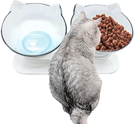 Tigelas de gato elevadas duplas muyg, gatos tigela de água com alimentos com suporte elevado 15 ° PRAIDOS DE PETING PET TILTADO PRAIXOS DE PETO DE PET