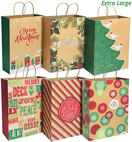 Party engraçado 24 Kraft Christmas Presente Sacos de papel em massa com alças e 60 contagem de tags de presente de