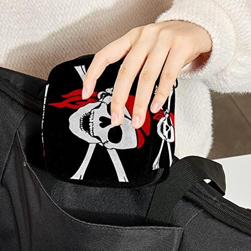 Bolsa de maquiagem de crânio engraçado pirata, bolsa de cosméticos, bolsa de higiene pessoal portátil para mulheres e meninas