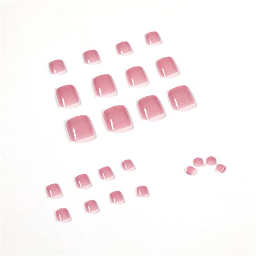 Praça do dedo do pé Falso unhas curtas capa cheia rosa francês prensa de verão nas unhas 24 peças dicas de arte para