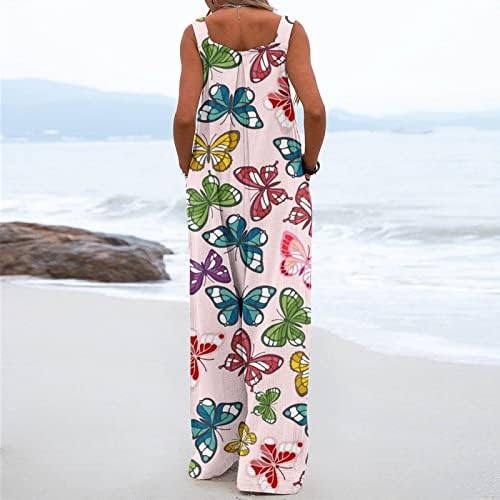 Ticcoy macacão casual para mulheres com impressão floral botões sem mangas macacão de perna larga com calça longa com