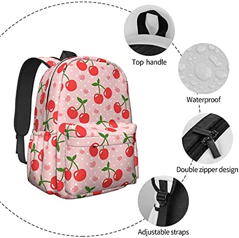 Kiuloam Backpack de 17 polegadas Backpack Cherry Polka Dot Laptop Backpack Bag Bag School Bookbag Casual Daypack