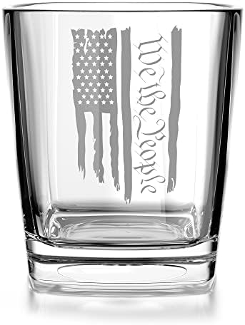 Nós, o povo patriótico americano bandeira decantador de uísque de vidro de vidro - conjunto de 5 peças - Caixa de presente premium - Operado por veteranos de propriedade americana