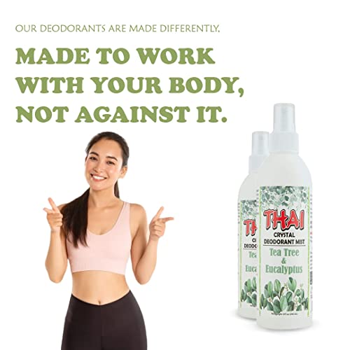 Spray de desodorante tailandês 8 oz, névoa de cristal de pedra tailandesa, desodorante natural, não testado em animais, tea árvore e