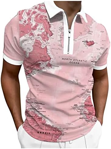 Camisas de pólo masculinas, camisa masculina camisa de golfe retro cor ao ar livre mangas curtas de botão de botão de impressão