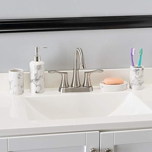 Home Basics Marble Design Look, conjunto de acessórios de banho durável de 4 peças, inclui dispensador de loção, sabão, copo, porta-escova de dentes