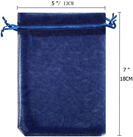 Hongyunla 100pcs Sacos de organza de 5x7 polegadas azul marinho com cordão para festas de casamento bolsas de joalheria