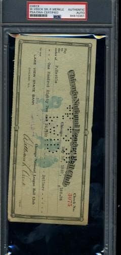 Fred Merkle PSA DNA Cert assinou 1920 Chicago Cubs Payroll Check - MLB Cut Signature