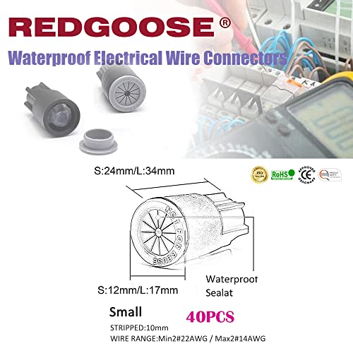Redgoose 15pcs conectores de fio elétrico à prova d'água, 22-12 awg de nylon ao ar livre tampas de tampas de fios Terminais de