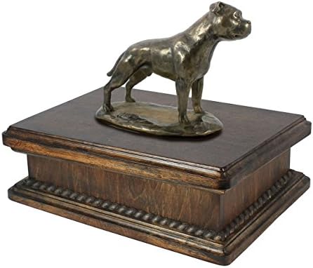 English Staffordshire Terrier, Urn for Dog Ashes Memorial com estátua, nome e citação de animais de estimação - Artdog personalizado