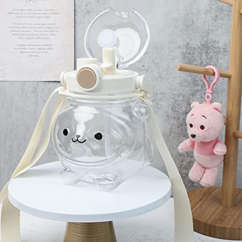 Garrafa de palha de urso kawaii, garrafa de água de urso panda de grande capacidade com tira e palha, garrafa de