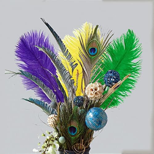 12 PCs 10-12 polegadas Mardi Gras Feathers para artesanato de penas de avestruz coloridas roxas, verdes, penas de avestruz
