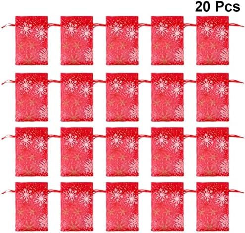 Cabilock 20pcsBagsDrawString Design Mesh Mesh Organza Bags Bags de Christmas Snowflake Jewelry Home Sweets Party Red Storage