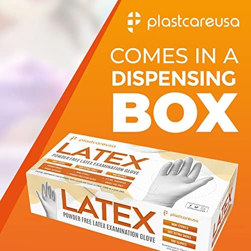PlastCare USA 100 Luvas de exame de látex médio-Atenção sem pó, descartável, não estéril e texturizada para sensibilidade