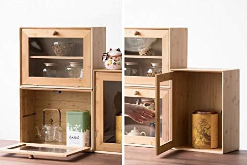 Hynawin Bamboo 2 Caixa de pão de camada- Planta de bancada de armazenamento de alimentos de cozinha, guardião de pão de grande