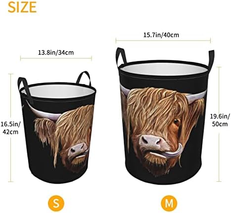 Highland Scottish Cow Randey Tester cesto circular cesto dobrável cesto de lavanderia para quarto cesto de banheiro
