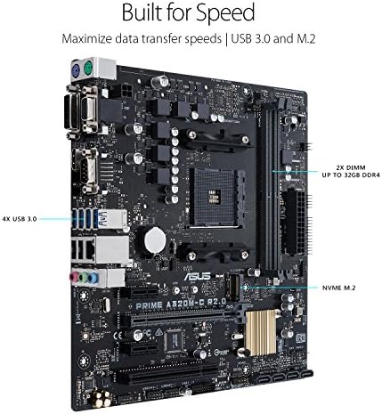 ASUS Prime A320M-C R2.0 AMD RYZEN AM4 DDR4 HDMI DVI-D VGA M.2 USB 3.0 Micro-ATX A320 Placa-mãe