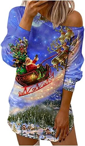 Vestidos de camiseta para mulheres um ombro casual vestidos de túnica solteira top de Natal de manga longa de manga longa