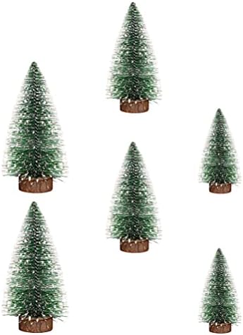 PretyZoom Decorações de Natal 6pcs Árvores miniaturas de Natal de pinheiros sisal com bases de madeira Mini árvores