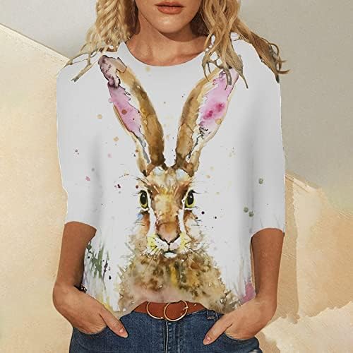 Camisas para Women Crewneck Crewneck Bunny Rabbit Graphic 3/4 Sleeve Tunic Tops Tops Casual Blusa Holiday Tee