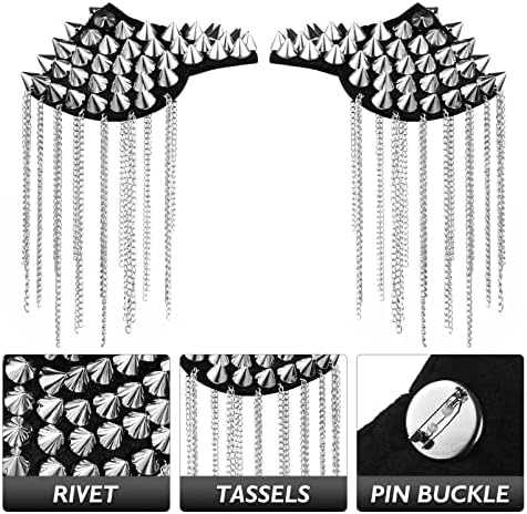 2pcs Rivet Epaulets Taxel Metal Tassel Chain Bistges Punk