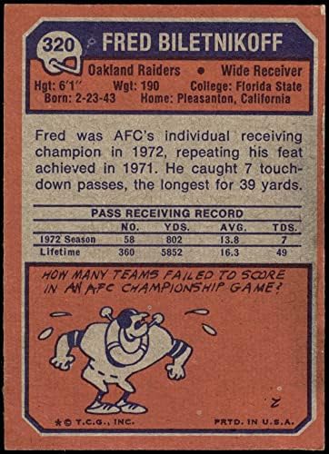 1973 Topps 320 Fred Biletnikoff Oakland Raiders VG+ Raiders Florida ST