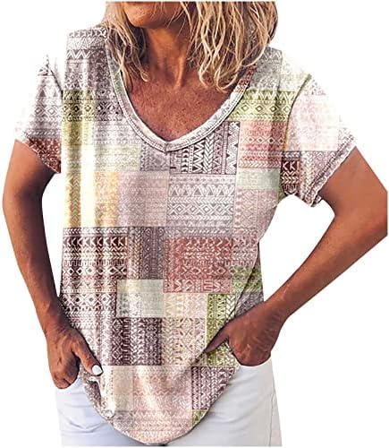 Camiseta da blusa para mulheres outono de verão de manga curta 2023 moda de algodão v alrunch de pescoço no top q8 q8