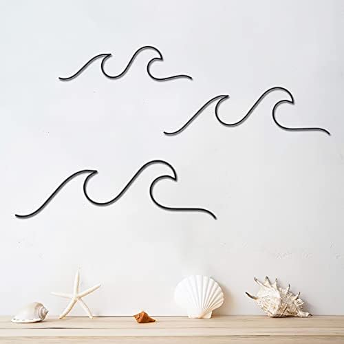Qmetalart onda de parede decoração de arame de metal preto arte oceano mare mar de praia de surf berçário temático